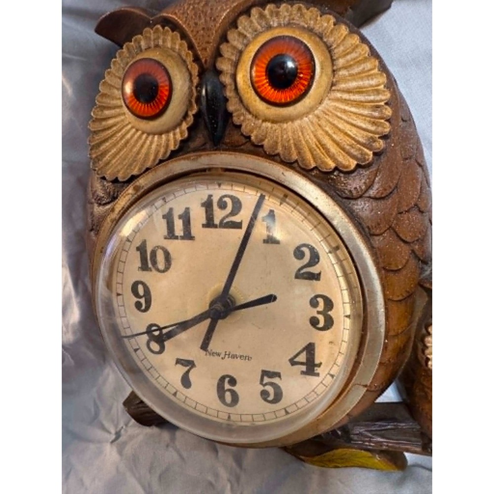 Tested Vintage New Haven Owl Family Wall Clock 1970s - Picture 7 of 7